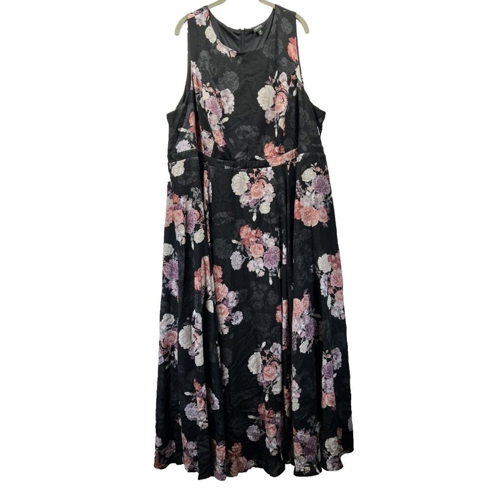Torrid Womens Maxi Dress Size 26 Floral Chiffon Lined Sleeveless Black Pink Rose